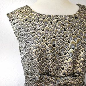 Minuet Brocade Feather Print Cocktail Dress